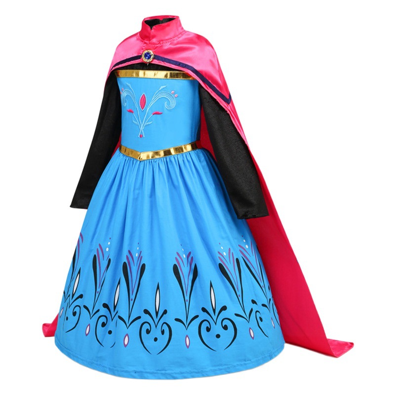 2023 Amazon Frozen Anna bordado princesa vestido Halloween chica manga larga vestido impreso