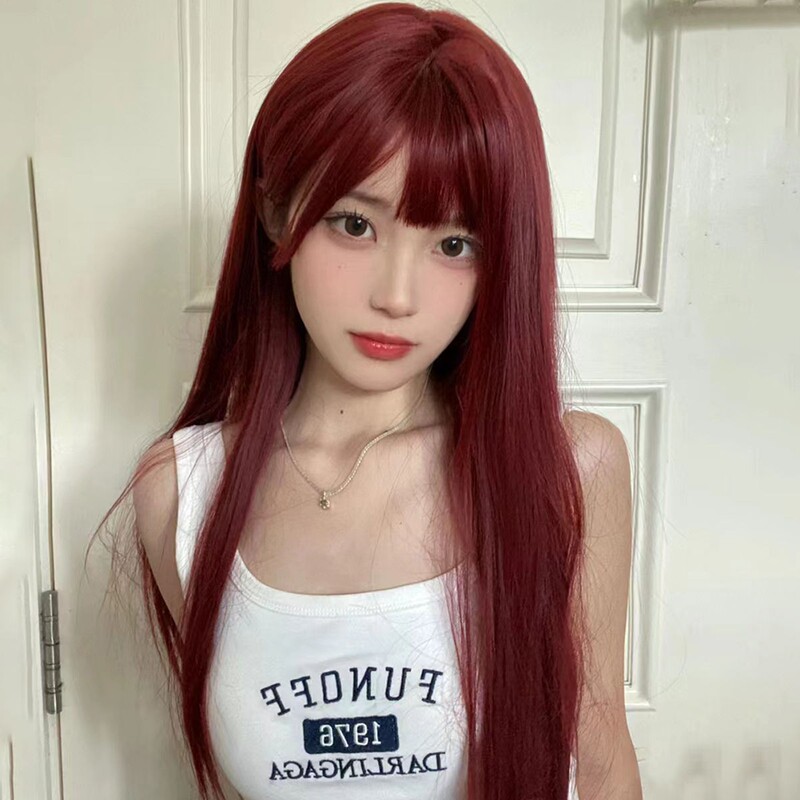 Korean Style Long Straight Air Wig Influencer Hair Natural Breathable High-Temperature Synthetic Fiber Full Headpiece Manufacturer in Stock