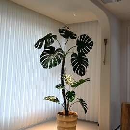 海虹景品龟背竹绿植轻奢客厅室内仿生假花树大型落地盆栽