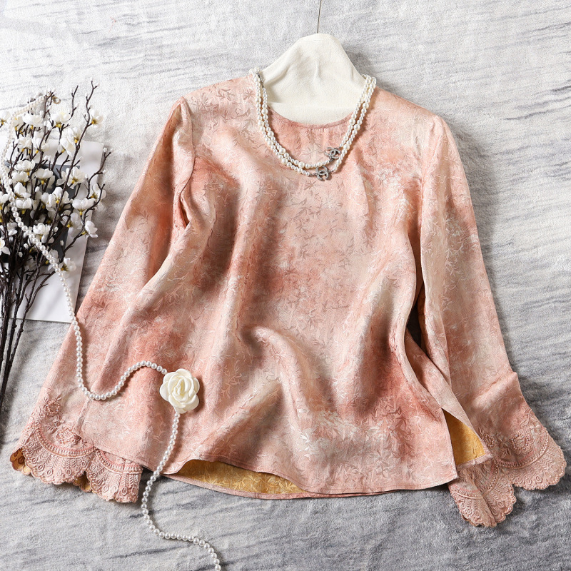 2026 Spring New Beaded Embroidery Gradient New Chinese Style Elegant Long Sleeve T-Shirt Shirt 2026 Spring New Beaded Embroidery Gradient New Chinese Style Elegant Long Sleeve T-Shirt Shirt