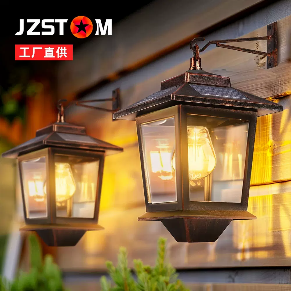 跨境太阳能户外庭院灯中式复古防水室外压铸铝制灯照明挂壁氛围灯