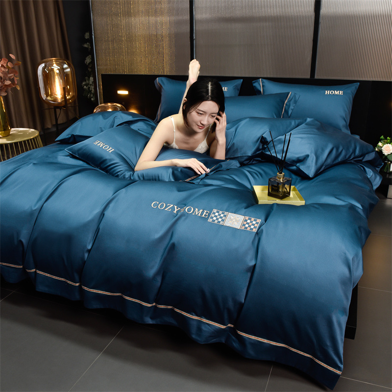2024 explosión de lujo ligero clase A 100 algodón bordado de cuatro piezas de algodón sábanas de cama de alta gama
