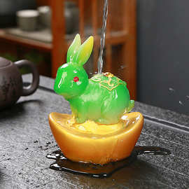 变色兔子茶宠摆件精品可养生肖兔茶宠物招财茶玩茶桌茶台茶具配件