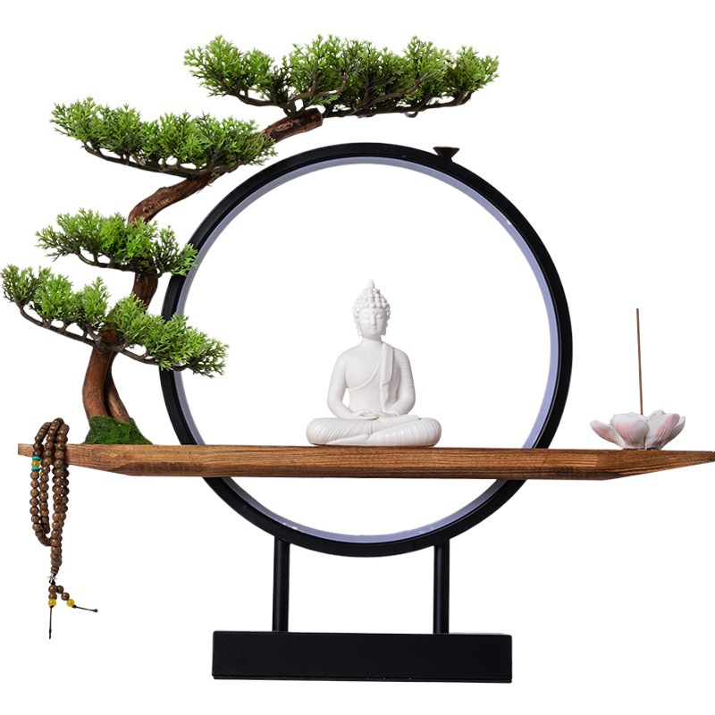 新中国式禅意如来置物ホームリビング玄関デスクトップ創意灯輪見本室ソフト装飾品置物