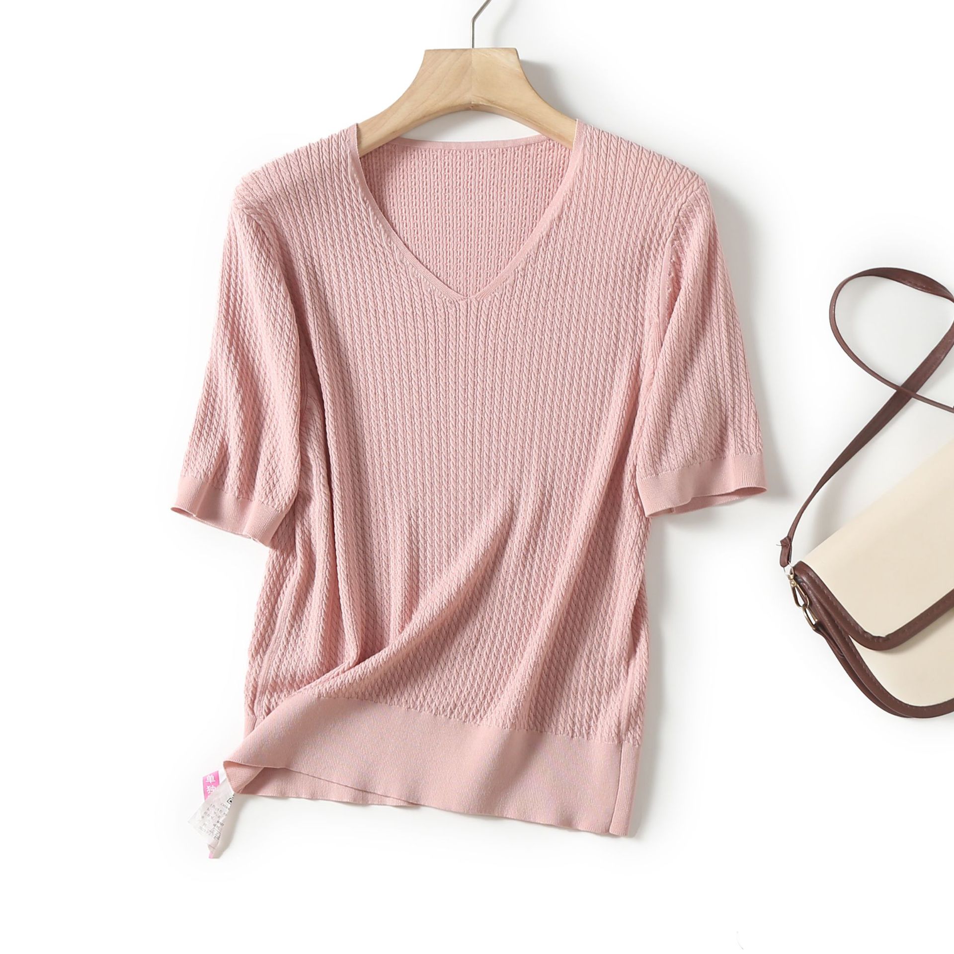 LABULL thin women's summer candy color V-neck short-sleeved versatile temperament slim sweater for women BN195