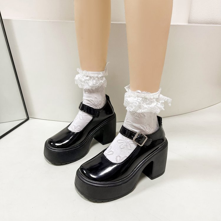 Zapatos de cuero de tacón alto de moda Mary Jane plataforma aumento de la altura mocasines de las mujeres 2024 caliente nuevo casual zapatos de las mujeres del todo-fósforo