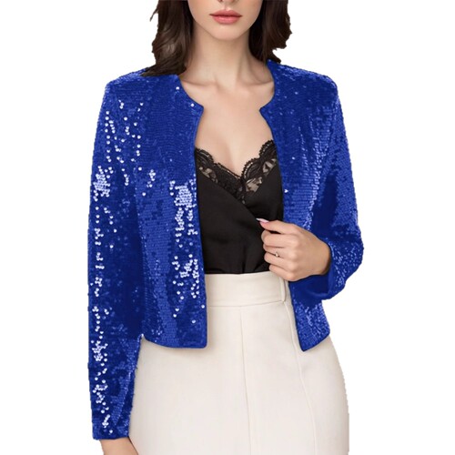 2025 spring, Europe and America, Amazon cross-border hit round neck, long-sleeved, pure color cardigan, casual all-match sequined coat for women