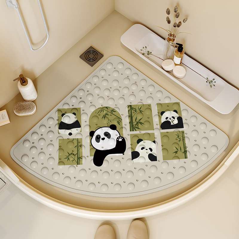 말차 팬더 대나무 욕실 미끄럼 방지 매트 - 부채 모양