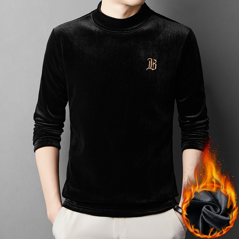 Men's Winter Velvet Fleece Sweatshirt with Half-High Collar, Fashionable Base Layer, Slim Fit, Stylish and Warm