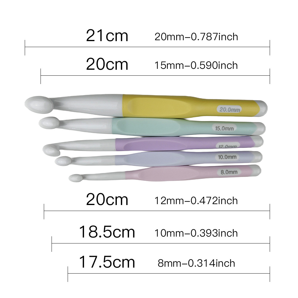 Mango blando transfronterizo TPR gancho de plástico ABS gancho bicolor gran tocando manta bufandas agujas hechas a mano 8.0-20.0mm