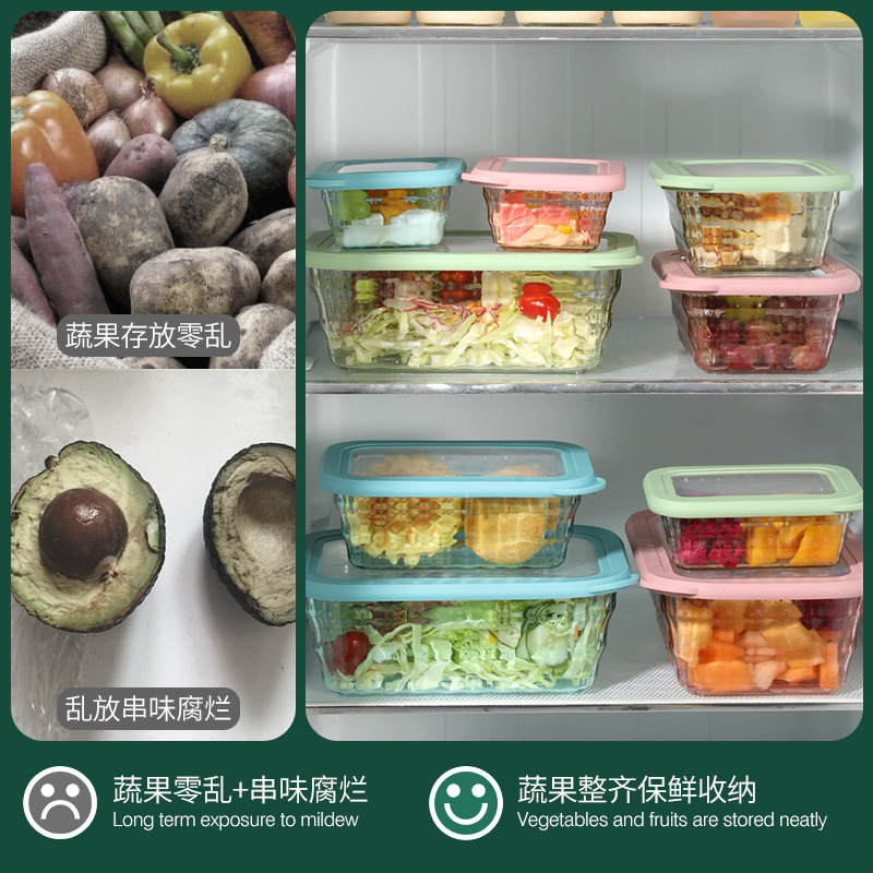 Zhang arco de gran capacidad sellado tazón de fuente de mantenimiento fresco caja de almuerzo de plástico rectangular Estilo nórdico refrigerado fresco caja de almacenamiento de tres piezas conjunto