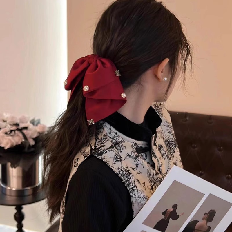エレガントな大きなリボンサメクリップ女性用ローポニーテールグリッパー後頭部ハーフタイヘアアクセサリーヘアピンヘッドクリップ|undefined