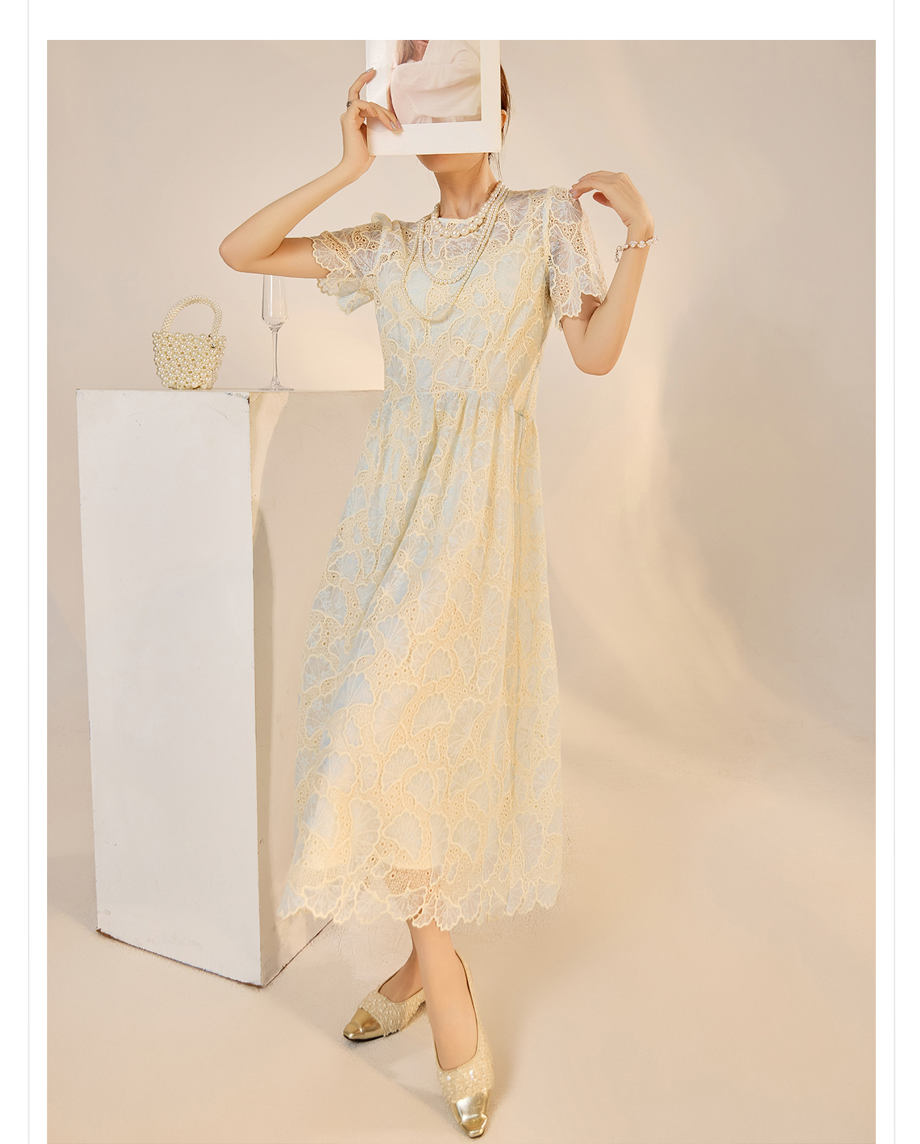 Đầm maxi nữ phong cách dân tộc dáng rộng, tay ngắn, thắt eo, thiết kế cổ tích mùa hè — Màu xanh lam hồng chi tiết 12