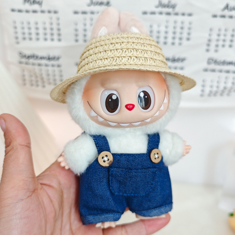 17cm拉布布娃衣一二代labubu搪胶盲盒挂件衣服背带裤着替套装帽子|undefined