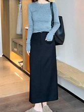 黑色加厚西装半身裙女春秋2025新款高腰开叉显瘦中长款直筒包臂裙