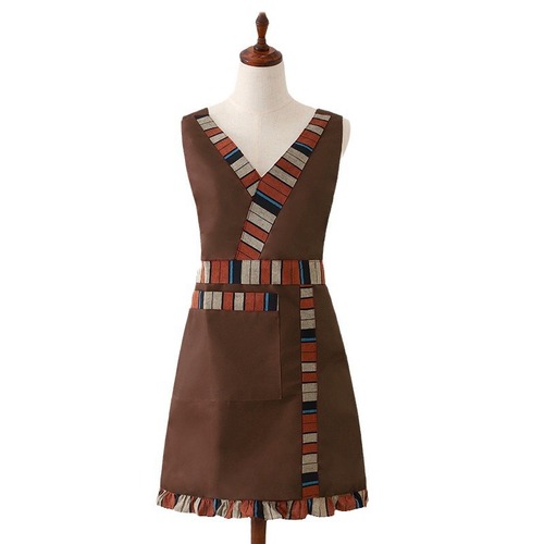 Double Strap Apron Ethnic Style Fashion Waist Cover Adult Kitchen Cooking Restaurant Women's Workwear
