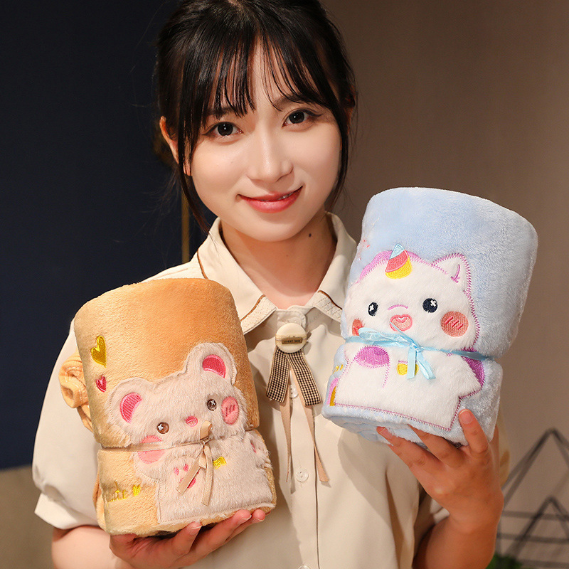 Animal de dibujos animados coral mantas de peluche mantas de siesta de oficina mantas de aire acondicionado estudiantes niños mantas pequeñas regalos de la empresa