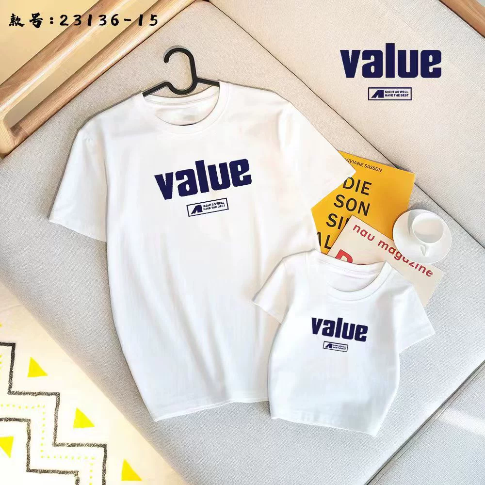 Футболка для родителей и детей 2024 Летняя новая футболка из чесаного хлопка Модная свободная семейная одежда с коротким рукавом для мужчин и женщин