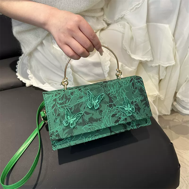 跨境女包2025新款新中式轻奢提花甜美风蝴蝶新娘包单肩斜跨晚宴包