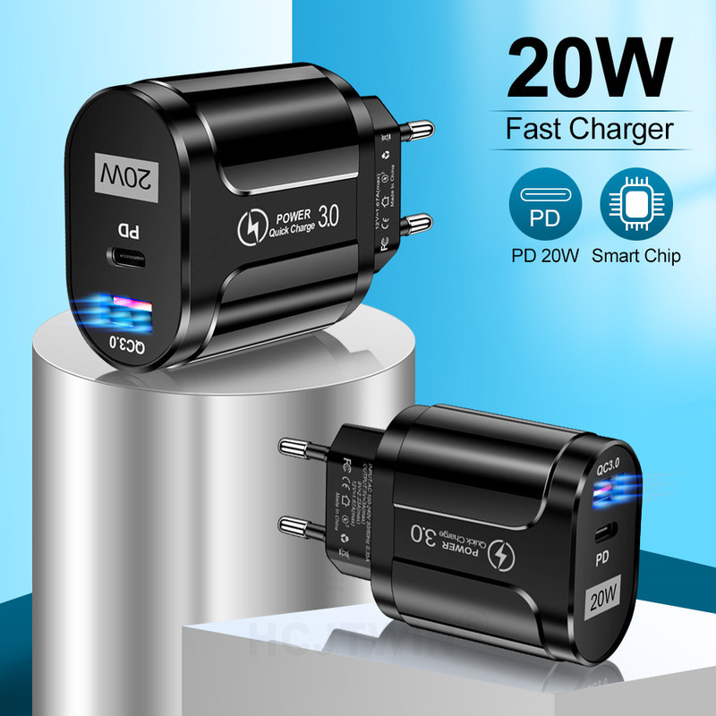PD20W Mobile Phone Fast Charging Charger 5V4A US, Europe and UK Speed Matching Device PD + QC3.0 Travel Charging Head