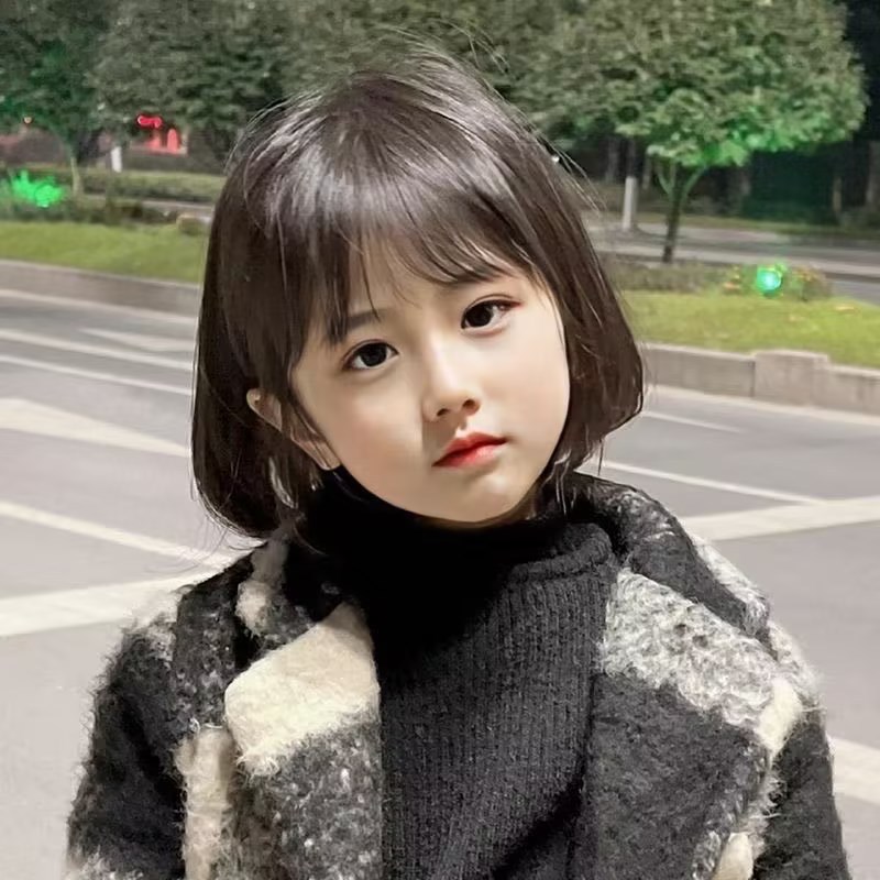 Children's wig female cute short hair bob natural fashion air bangs…