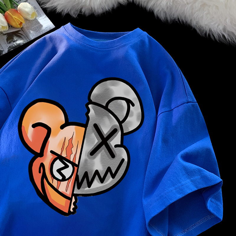 Camiseta de manga corta de estilo americano para mujer 2023 nuevo diseño de nicho pareja superior verano perezoso juventud media manga