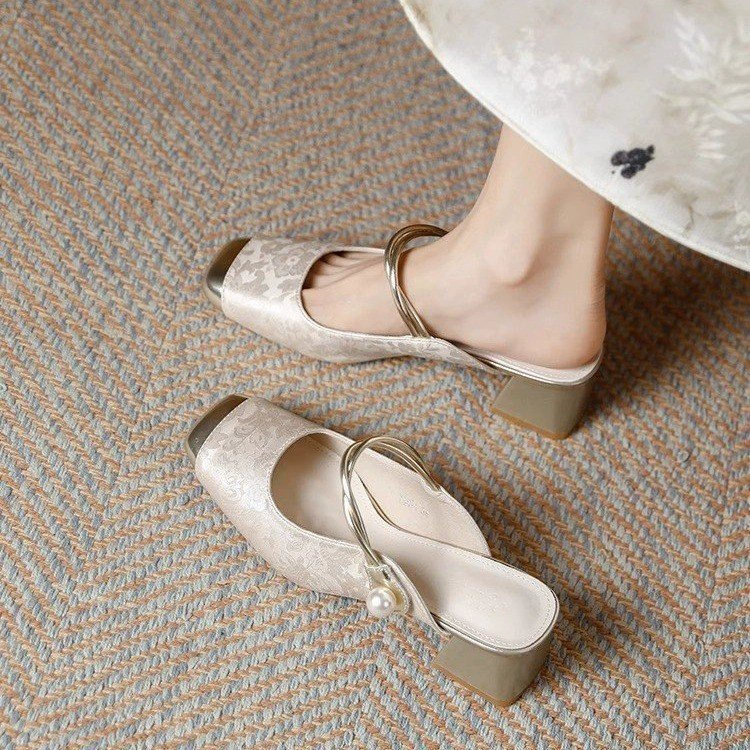 Новые китайские тапочки Мэри Джейн для женщин 2025 года, новые летние тапочки с принтом на носке, однотонные тапочки для улицы