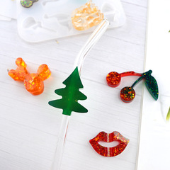 DIY卡通吸管滴膠模具鏡面創意配飾水果櫻桃吸管帽硅膠模具