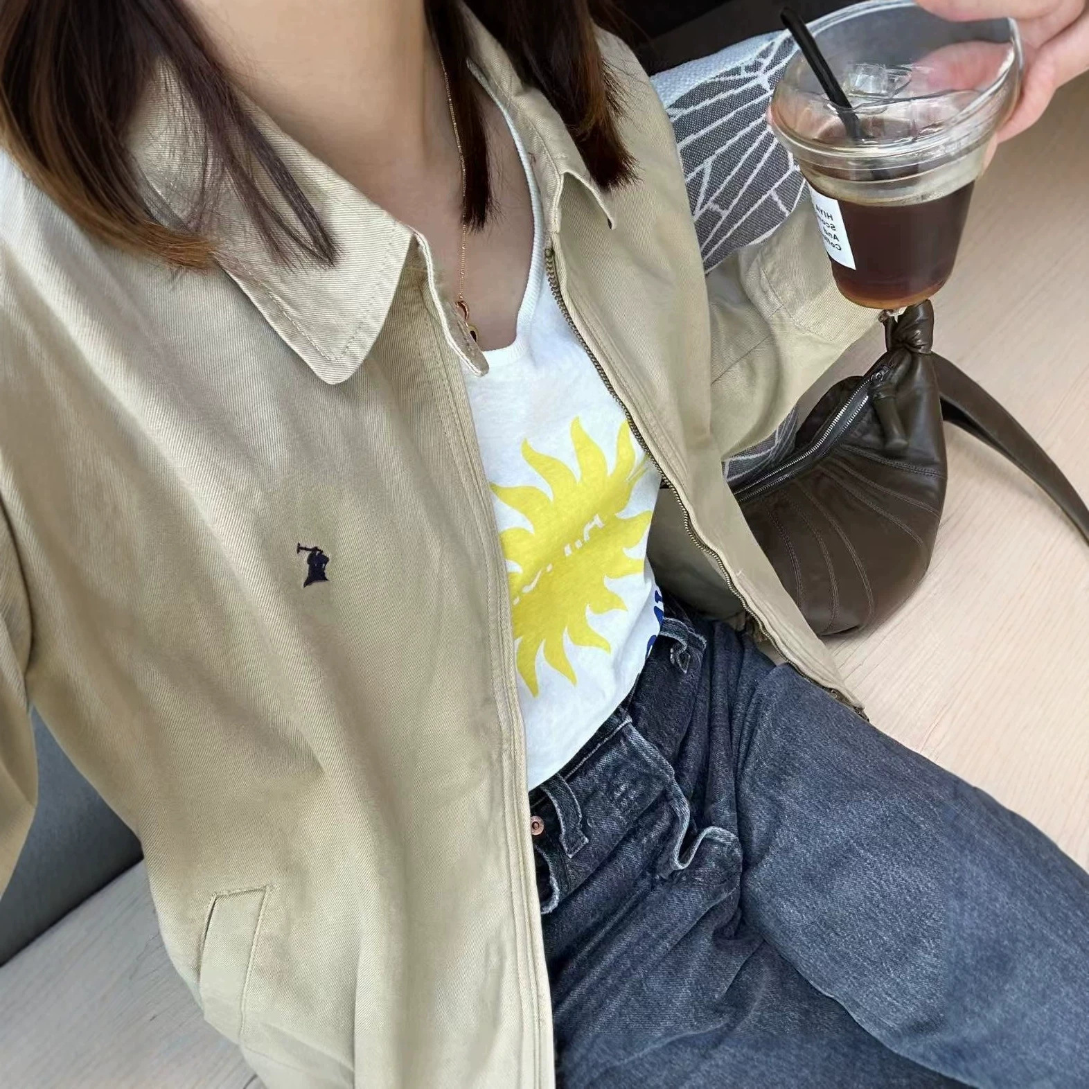现货拉夫小马标秋冬老干部纯棉翻领情侣夹克女上衣刺绣长袖外套