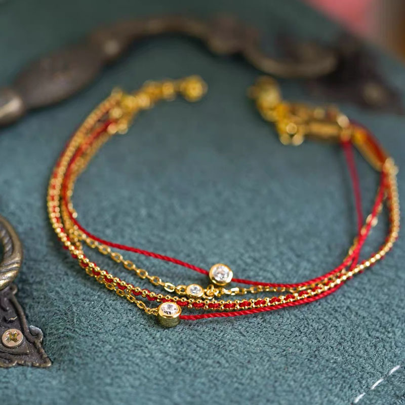 French Little Red Rope New Birthday Lucky Simple Double Layer Single Diamond redline Bracelet Girlfriend Couple Bracelet