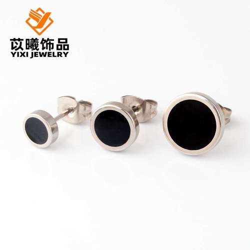 Korean-style fashionable round black dumbbell thin needle titanium steel minimalist men's earrings wholesale Amazon best-selling cross-border accessories