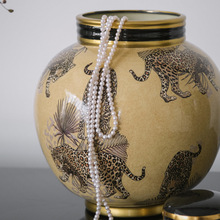 景德镇新年聚宝盆陶瓷手绘感“猛虎蔷薇”储物罐摆件花瓶