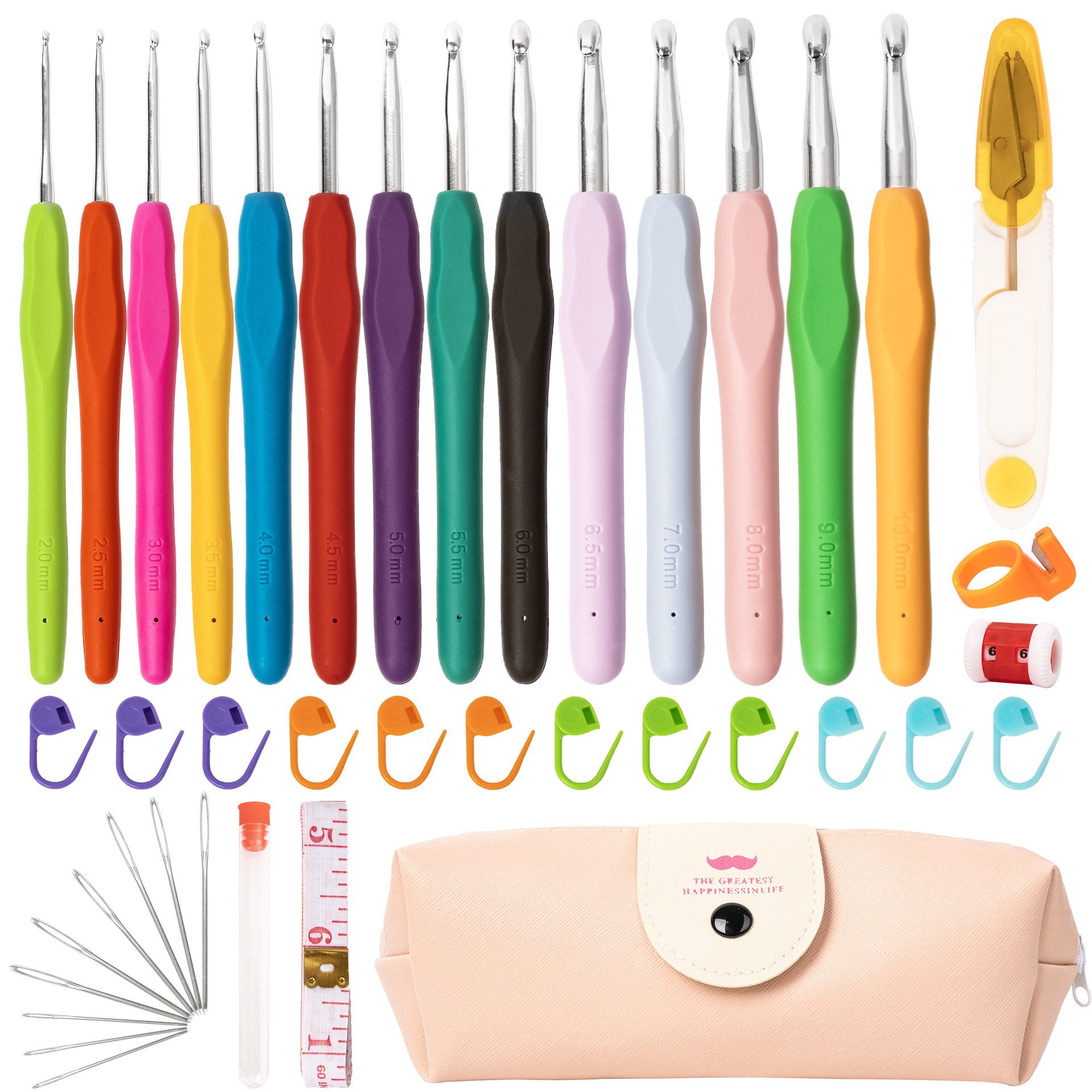Seleccione estrictamente TPR herramientas de ganchillo de mango suave paquete de material DIY mango de color gancho de aluminio 30PC conjunto completo de novatos image 4