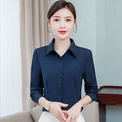 新しいチベットの青いシャツの女性の長袖の修身の職業の服装の大きいサイズの工装の作業服の韓国版のファッションはシャツを打ちます。