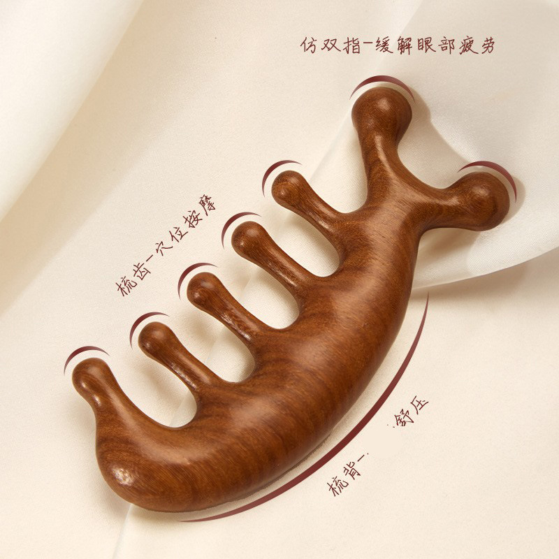 Pein de masaje de madera de sándalo, meridianos de cabeza dragado, dientes de oro de cinco dedos, nariz endurecida delfines, cuidado del cabello, dispositivo terapéutico