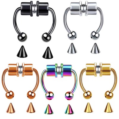 亚马逊新款磁性假鼻环人造鼻环马蹄形环钛钢非穿孔鼻箍环穿刺饰品|ru