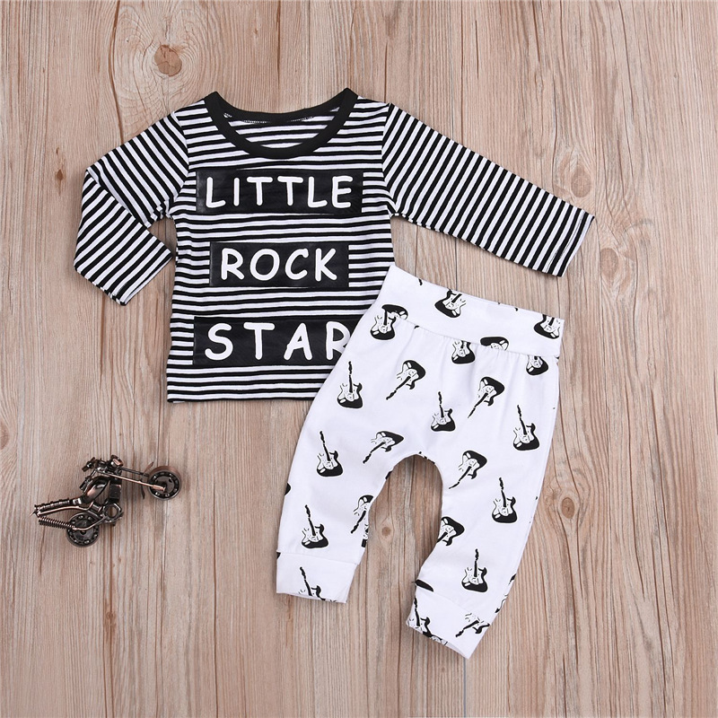Rockmusik Baby Kinder Lässig Langarm Gestreiftes T-shirt Kinderanzug Trend display picture 3