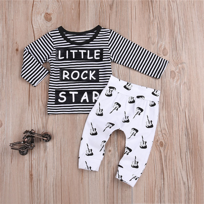 Música Rock Bebé Camiseta A Rayas De Manga Larga Casual Para Niños Traje Para Niños Tendencia display picture 3