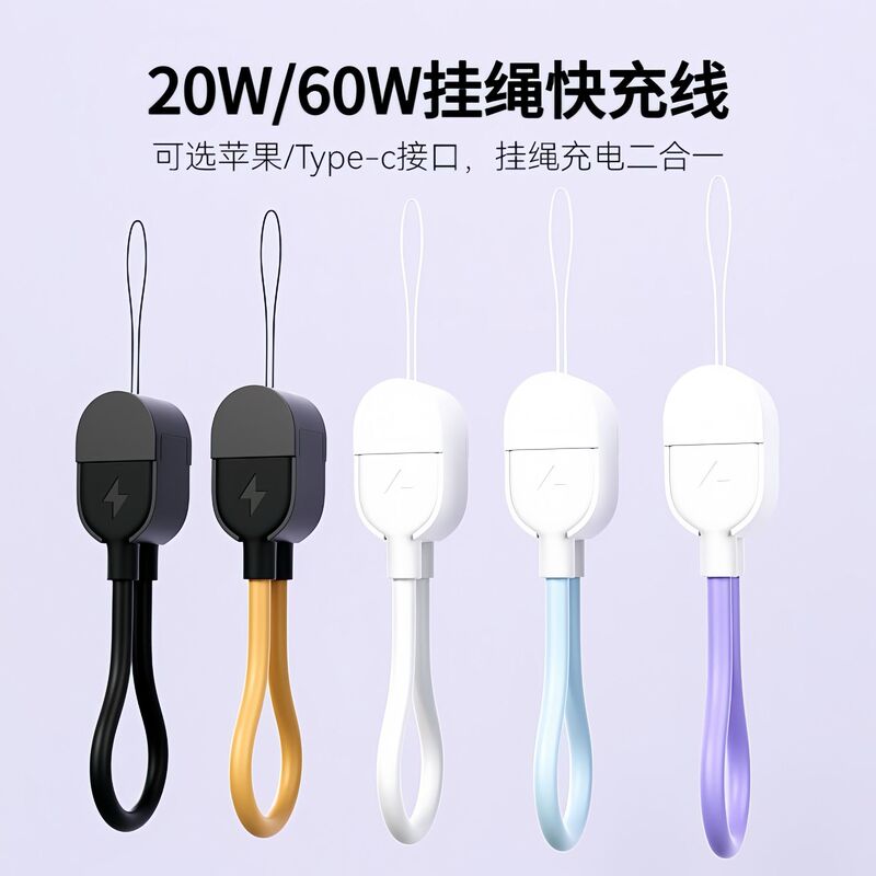 Applicable Charging Treasure Lanyard Data Cable type-c Quick Charge Apple Portable 2-in -1 Keychain Charging Cable