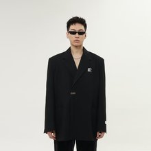 原创小众设计高级感简约西装男重磅质感宽松廓型休闲黑色西服外套