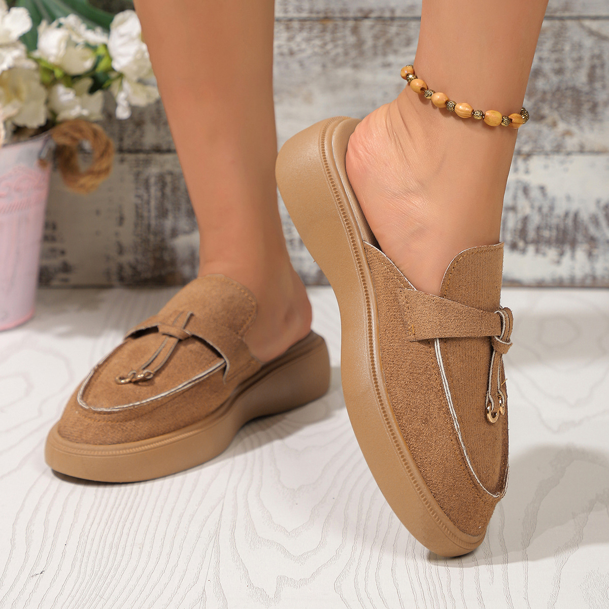 Half Length Plus Size Women's Slippers, Fashionable, Versatile, Flat, Comfortable, Thick Soled._voghion.com