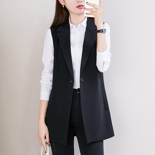 663 Large Size Suit Vest for Women Chubby Sister Small Suit Waistle Sleeveless Mid-length Slimming Elegant Jacket