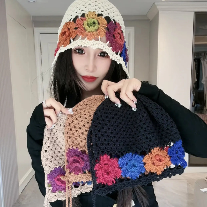 Japón ganchillo a mano hueco gorra retro red fotos de flores gorra gor
