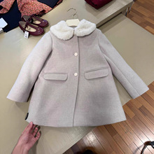 25秋冬新款110-160女童绵羊毛大衣儿童灰色翻领长袖呢子大衣洋气