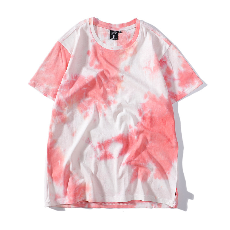 Camiseta de algodón tie-dye para hombre 2025 pareja de verano de manga corta ins suelta de gran tamaño cuello redondo tendencia camiseta superior para hombre