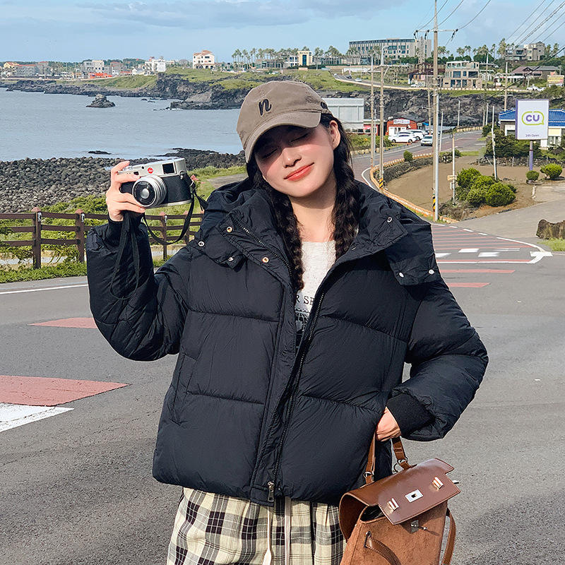 2025年新款女冬高品质超厚短款羽绒棉服小个子宽松连帽面包服外套