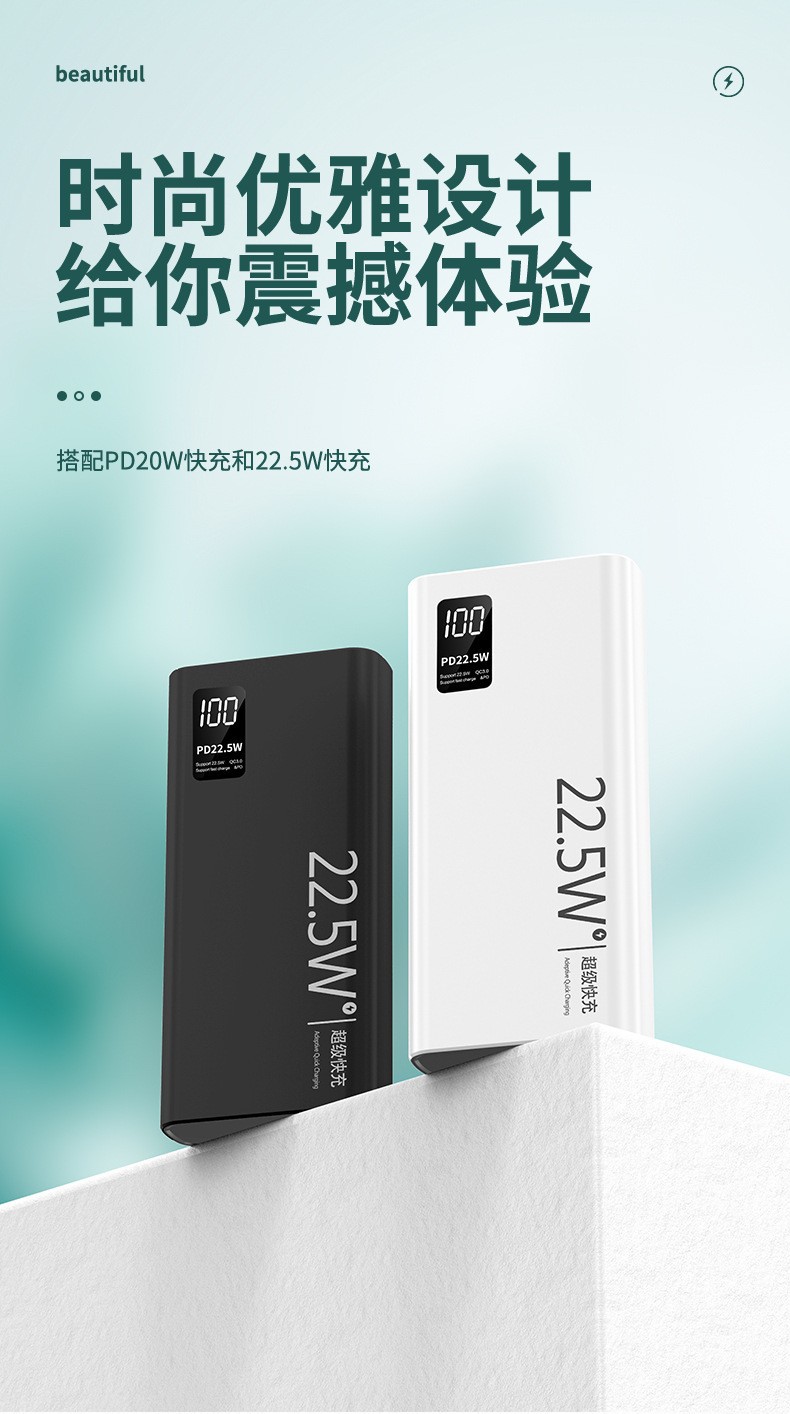 Küresel Toptan Süper Hızlı Şarj Entegre Kablolu Yüksek Kapasiteli 20000mAh Powerbank 22.5W Logo Baskılı Hediye