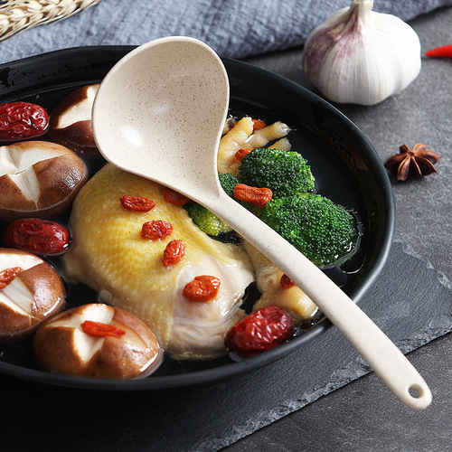 Korean long-handled soup spoon, wheat straw household soup porridge spoon, kitchen high temperature resistant and anti-scalding large bibimbap spoon