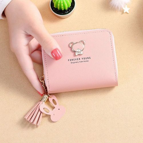  Japanese and Korean version tassel small wallet women's short cute bear zipper student coin purse mini small bag card holder