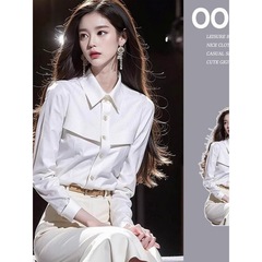 长袖白色衬衫女款2025年新款气质小衫独特别致高级感爆款早秋上衣